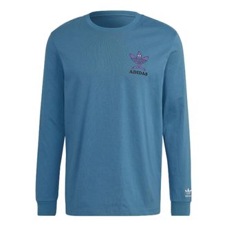 adidas Mens adidas originals Logo Printing Pattern Round Neck Pullover Long Sleeves Blue T-Shirt HM2488