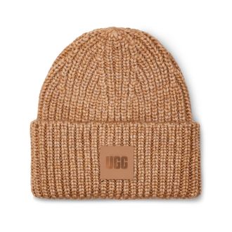 UGG Damen W Chunky Rib Beanie Grob gerippte M&uuml;tze mit W Logo, Camel, O/S