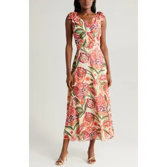 Chelsea28 Tie Shoulder Maxi Dress in Ivory Multi at Nordstrom Rack, Size Small