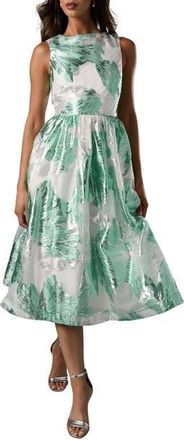 Coast Jacquard Fit And Flare Midi Dress in Green at Nordstrom, Size 12