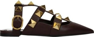 Valentino Garavani Bruine leren sandalen met studs - Dames - Slip ons - Bruin - 36 EU - Leer - Schoenen