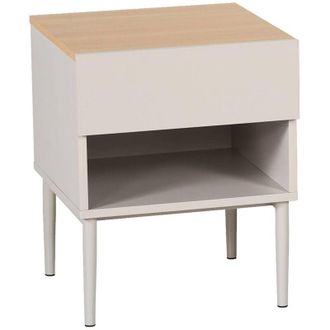 Sweeek Bedside table metal with wood decor 1 door 1 niche beige and natural - Ashton