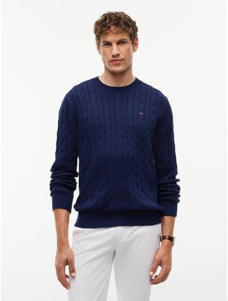 Tommy Hilfiger Mens Cable Knit Crewneck Sweater - Carbon Navy - XXL