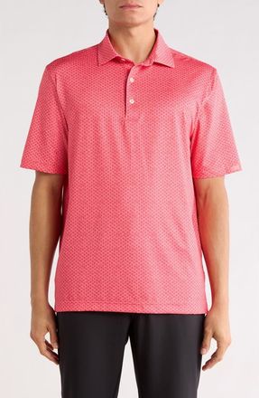 Greg Norman Coral Cove Print Knit Polo in Calypso Coral at Nordstrom Rack, Size Xx-Large