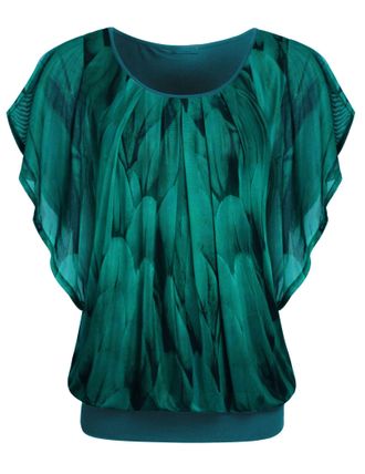 Zeagoo Womens Blouse Batwing Blouse Shirts Short Sleeve Tunic Top Flowers Mesh Tops Round Collar T-Shirt Blouse