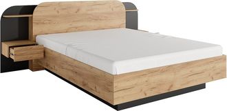 Vente-Unique Cama con mesas de noche 160 x 200 cm - Con LEDs - Color: natural y negro - JUVISIA