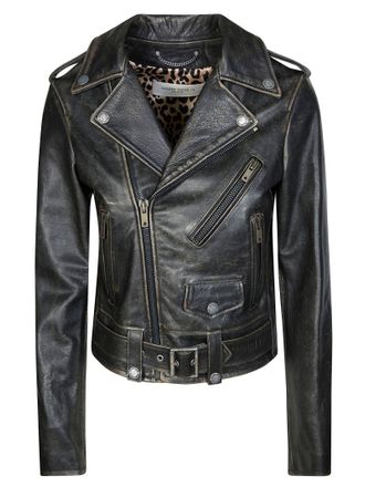 Golden Goose Biker Leather Jacket with Zip Closure