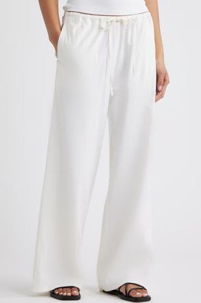 Open Edit Linen Blend Wide Leg Pants in White at Nordstrom, Size Xx-Small