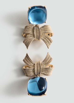 Mango Orecchini fiocco combinati oro - Donna - Taglia unica - MANGO