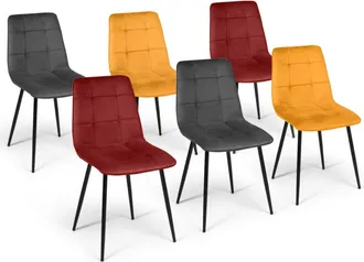 IDMarket Set Di 6 Sedie Mila In Velluto Vintage Di Colore Misto: Bordeaux X2, Grigio Scuro X2, Giallo Ocra X2