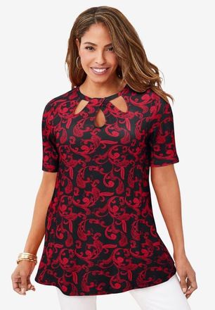 Jessica London Stretch Knit Cutout Swing Tunic in Vivid Red Paisley Scroll at Nordstrom, Size 12