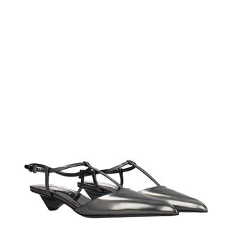Prada Womens Gray Leather Flat Sandals