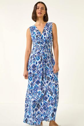 Roman Aztec Print Twist Front Maxi Dress
