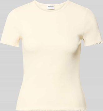 Jake*s Casual T-Shirt mit Wellensaum in Beige, Gr&ouml;&szlig;e XXL