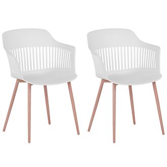 Beliani Beliani - Conjunto De 2 Sillas De Comedor De Material Sint&eacute;tico Blanco Con Patas De Metal Respaldo Abierto Estilo Moderno Bereca