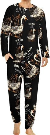 Generic Got Too Silly Goose Mens Pajama Set Novelty Soft Long Sleeve Sleepwear Lounge PJ With Pocket L