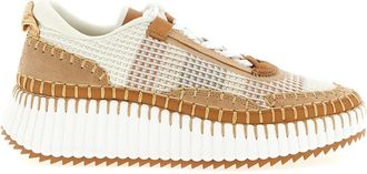 Chlo&eacute; Beige Lace Up Sneakers