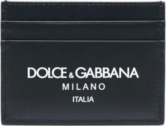 Dolce & Gabbana Midnight Blue Leren Kaarthouder met Logo Print - Heren - Portefeuilles - Blauw - ONE Size - Leer - Accessoires