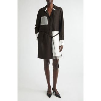 Jason Wu Soft Suiting Collage Long Sleeve Shirtdress in Nori at Nordstrom, Size X-Small