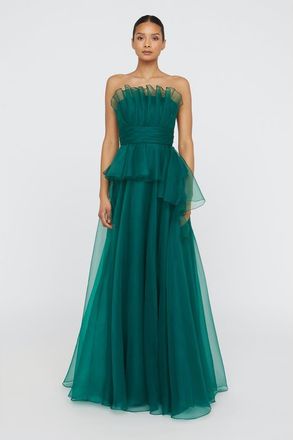 Theia Georgia Fan Bodice Gown in Emerald at Nordstrom, Size 16