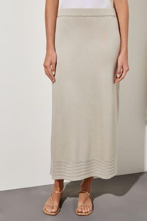 Ming Wang Striped Burnout Hem Midi Skirt in Limestone at Nordstrom, Size X-Small