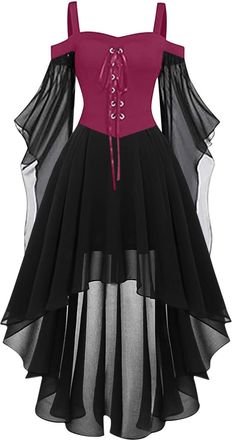 Generic Halloween Costumes Adult Women Cold Shoulder Strap Gothic Dress A-Line Mesh Patchwork Medieval Costume Ladies Vintage Steampunk Lace Up Renaissance Ir
