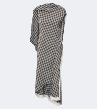 Loewe Gingham asymmetric cr&ecirc;pe midi dress