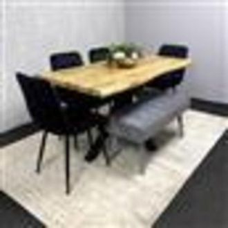 Kosy Koala Dining Table Set with 4 black Velvet Chairs and 1 Grey Bench Dining Room Furniture