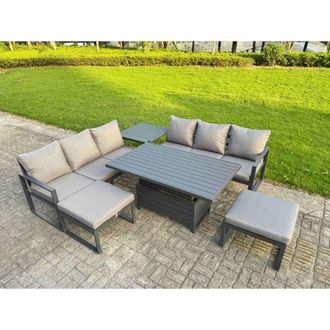 Fimous Aluminum 6-Piece Sofa Set with Lifting Table, Side Table, Cushions in Dark Grey