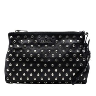 Prada Pre-owned Clutches, female, Black, Size: ONE SIZE Pre-owned Studded Leather Clutch