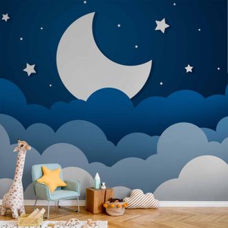 OEM Sfondo Fotografico - Sogno Di Luna - Nuvole Nel Cielo Blu Scuro Con Stelle Per Bambini