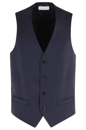 Lubiam Blue Ceremonial Darts Welt Pockets Wool-Blend Vest