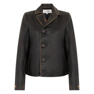 Maison Margiela Leather Jackets, female, Brown, Size: XS Buttoned Leather Jacket