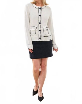 Tribal Contrast Stitch Cardigan In White
