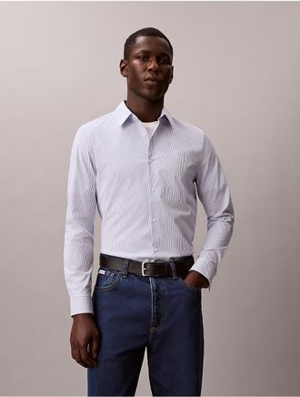 Calvin Klein Mens Cotton Stretch Stripe Slim Button-Down Shirt - Blue - 2XL