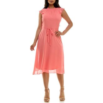 Nina Leonard Flutter Sleeve Chiffon Midi Dress in Sunset at Nordstrom Rack, Size X-Large