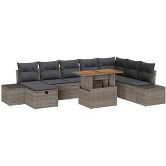 vidaXL Conjunto De Sof&aacute; De Jard&iacute;n 9 Pcs Gris Polirat&aacute;n Vidaxl
