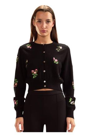 Cynthia Rowley Forget Me Not Cardigan in Black Multi at Nordstrom, Size X-Small
