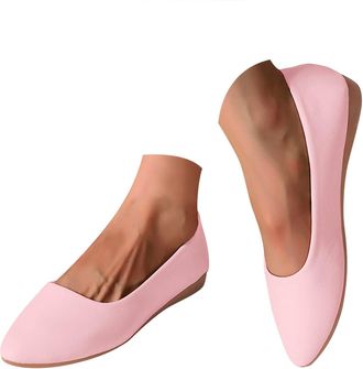 Generic Womens Pointed Toe Flat Dress Shoes for Women Ballet Flat with Smooth Leather Upper for Work Formal Occasions Comfortable Work Loafers (6.5) Pink