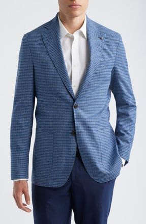 Jack Victor Hampton Blue Plaid Knit Linen & Cotton Blend Sport Coat at Nordstrom, Size 38 Regular