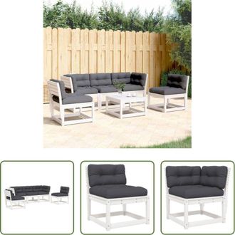vidaXL Divano da esterno - Set Divani Giardino 5pz con Cuscini Bianco Legno Massello Pino