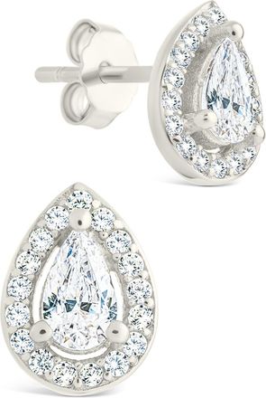 Sterling Forever Sterling Silver Pear Cut Brilliant Halo Studs