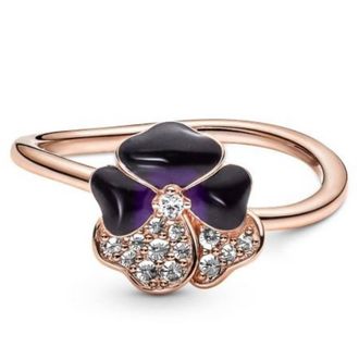 Pandora 14k Rose Gold-Plated Pansy Flower Ring, Size 50