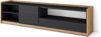 Skraut Home Skraut Home - Mueble Tv, Televisi&oacute;n, Muebles De Sal&oacute;n, Almacenaje, 207x50x37 Cm, Para Tv Hasta 80, Con Almacenamiento, Estilo Moderno, Negro Y Roble