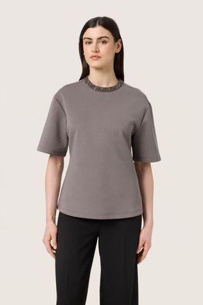 Soaked In Luxury SLMagana Glitter Short Sleeves Blouse in Dark Gull Gray at Nordstrom, Size X-Large