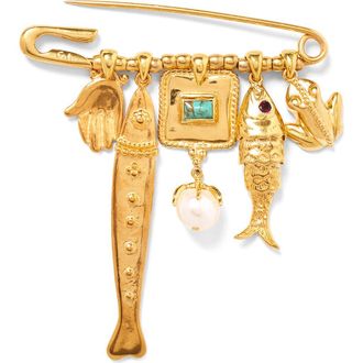 Chan Luu Charm Safety Pin Brooch in Yellow Gold at Nordstrom