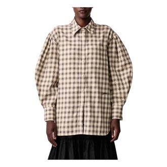 Ganni Overhemd in licht geruit flanel - Dames - Blouses & Shirts - Veelkleurig - Maat: S Flanel