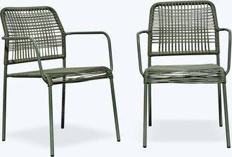 DCB Garden Lote de 2 sillones de jardín apilables en cuerda y acero