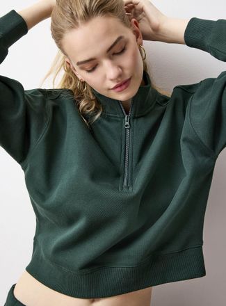 Twik Womens Boxy-fit zipped mock-neck sweatshirt