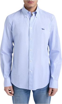 Harmont & Blaine Micro-Stripe Button-Down Shirt - Heren - Casual Overhemden - Blauw - L - Katoen - Overhemden